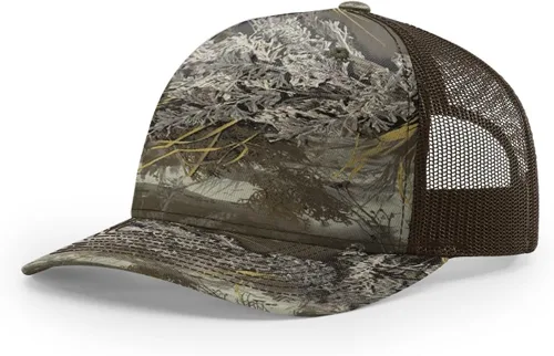 Vista 35 de Richardson 112 - Gorra de camionero de 5 paneles de alta calidad, ajustable, gorra Richardson en blanco estructurada Bark Duck Camo / Marrón