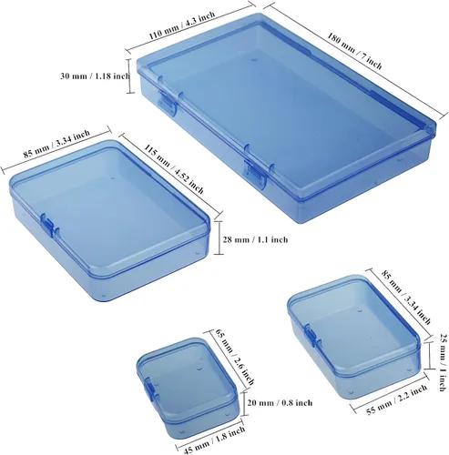 Vista 2 de Caja de almacenamiento rectangular de plástico de 36 piezas, tamaño mixto, color azul