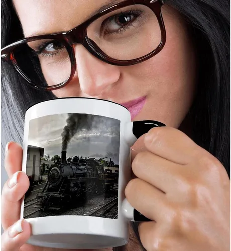 Vista 2 de 3dRose Foto de una taza negra de dos tonos de 11 oz de motor de vapor