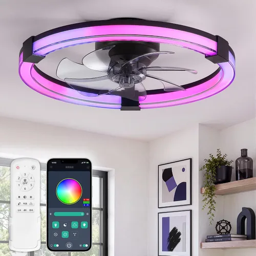 Vista 17 de LEDIARY Ventilador de techo con luz, lámpara de bajo perfil de 20 pulgadas Blanco
