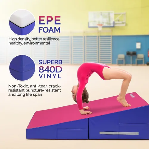Vista 2 de Matladin Incline - Tapete de gimnasia con cuña de queso, 48 x 24 x 14 pulgadas, plegable, para niños y niñas, entrenamiento en casa