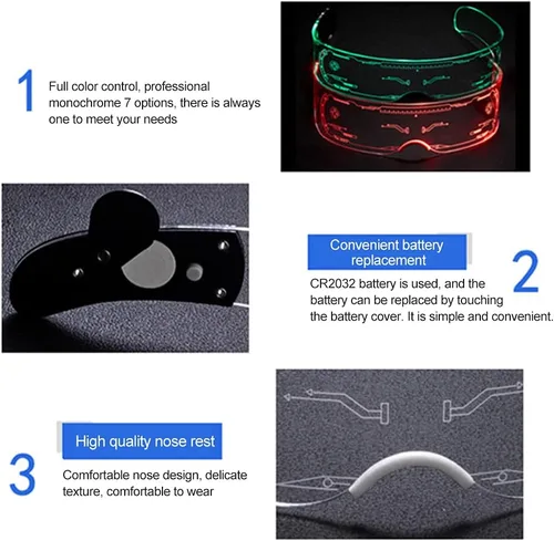 Vista 8 de Gafas LED con luz LED para adultos, 7 colores cambiantes