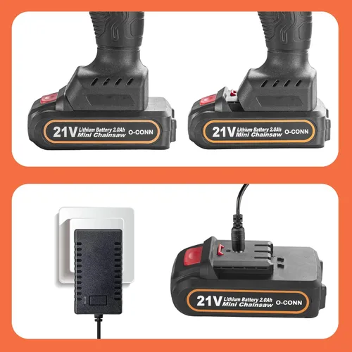 Vista 4 de O-CONN Reemplazo de batería de motosierra mini, paquete de 2 baterías recargables de 21 V MAX 2000 mAh, accesorios de motosierra portátil eléctrica