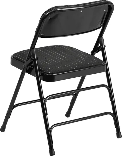 Vista 8 de EMMA + OLIVER Paquete de 2 sillas plegables curvadas de metal de tela con patrón negro Triple Braced, Double-Hinged, Fabric Upholstery