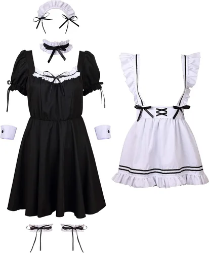 Vista 4 de Colorful House Disfraz de sirvienta con delantal francés para cosplay de anime para mujer