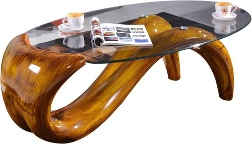 Vista 4 de LITFAD Mesa de cóctel moderna con tapa de vidrio, ovalada, contemporánea, mesa de centro creativa de sirena para sala de estar, mesa de té moderna