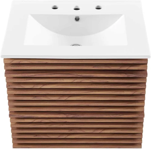 Vista 7 de Modway Render - Tocador de baño de pared de 24 pulgadas, color blanco nogal