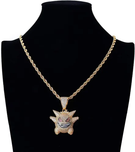 Vista 7 de KMASAL Jewelry Men Hip Hop Iced Out Bling CZ Diamond Vampire Mask & Bull Pendant 18K Gold and Silver Plated with 24 Inch Rope Chain