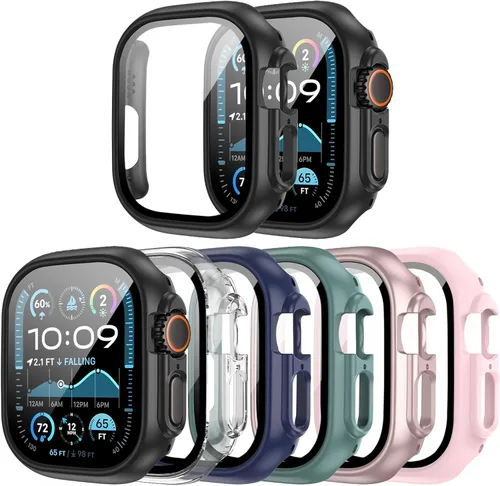 Vista 12 de JERXUN Paquete de 6 fundas con protector de pantalla de vidrio templado para Apple Watch Series 3, Series 2, Series 1 de 38 mm, parachoques rígido