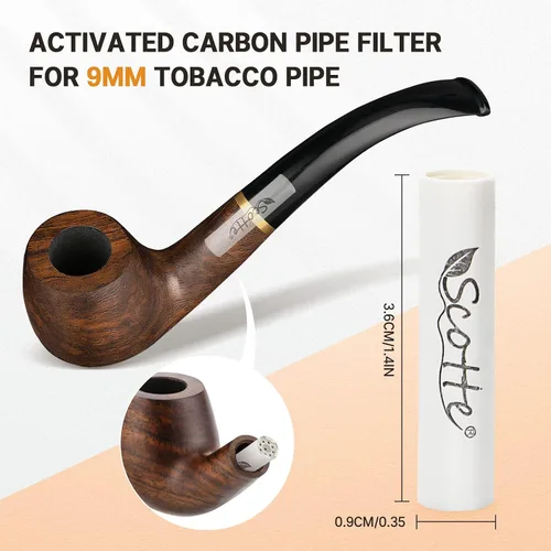 Vista 2 de Scotte Filtros de tubería Filtro de tubo de tabaco de carbón activado de 0.354 in con tapa de cerámica dual 100 piezas Núcleo de filtro para fumar