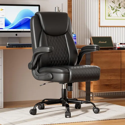 Vista 2 de GTPLAYER - Silla de oficina de piel sintética, silla de escritorio para el hogar con brazos abatibles, color negro Respaldo ergonómico, cojín