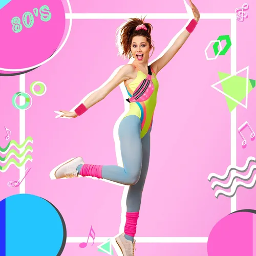 Vista 6 de Juego de accesorios para disfraz de entrenamiento de neón de los años 80, 10 unidades, calentadores de piernas para mujer, diadema de los años 80