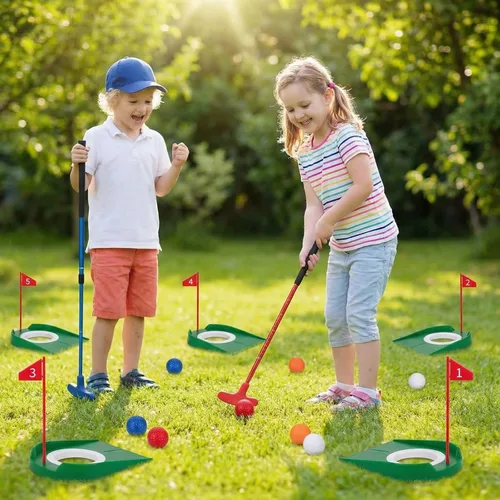 Vista 6 de Lenwen El juego de mini golf para interiores para niños y familia incluye 2 putter de golf ajustables para jugadores diestros o zurdos, 10 pelotas