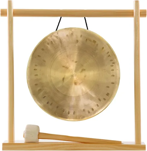 Vista 15 de 8" to 10" Gongs on My Little Pagoda Gong Stand Includes Stand, Mallet, & Your Choice of Gong/Perfect Desktop Gong/Sound Healing & Meditation/Bronze