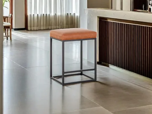 Vista 8 de Juego de 3 taburetes de bar marrones para encimera de cocina, taburetes de bar modernos sin espalda de 24 pulgadas, taburetes de bar industriales