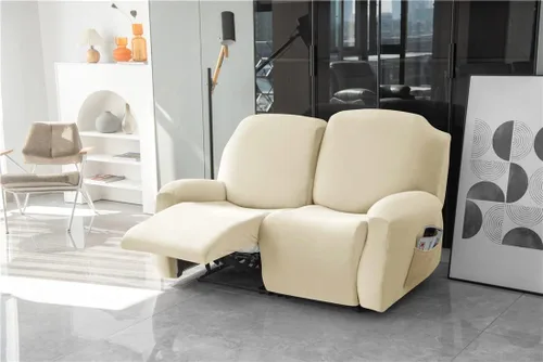 Vista 4 de Fundas de terciopelo elástico para sillas reclinables, fundas para sofá biplaza de 2 cojines, 6 piezas, fundas protectoras para muebles con bolsillo