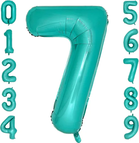 Vista 8 de Globos de color verde azulado con el número 0 de 40 pulgadas, globos grandes de papel de aluminio azul turquesa para mujer, decoraciones