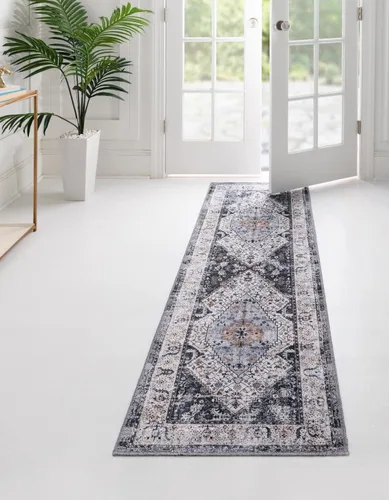 Vista 13 de Unique Loom Yara Collection - Alfombra de área Yash (2' x 3' Rectángulo, Lino Carbón/Beige)