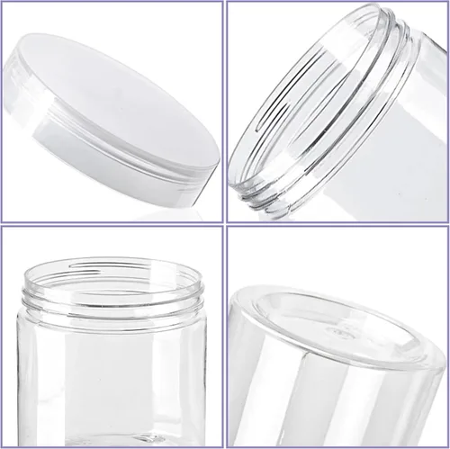 Vista 3 de Paquete de 20 tarros de plástico transparente de 4 onzas con tapas, recipientes de almacenamiento recargables de boca ancha de 3.9 fl oz