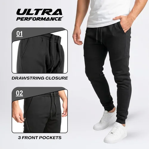 Vista 4 de Ultra Performance 3 Pack Fleece Active Tech Joggers for Men, Mens Sweatpants with Zipper Pockets