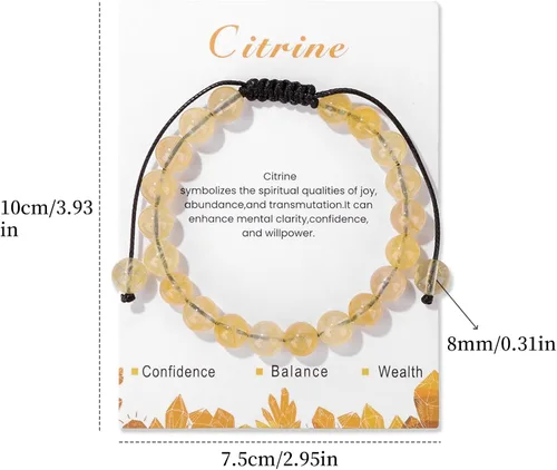 Vista 8 de Pulsera de cristal curativo para mujer de 0.315 in, pulsera de cuentas de cristal natural ajustable hecha a mano, joyería curativa, regalo