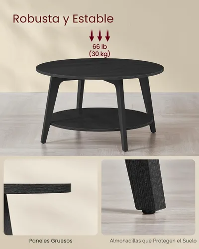 Vista 5 de VASAGLE Colección MAEZO - Mesa de café redonda, mesa de centro de 2 niveles con almacenamiento, patas cónicas, transiciones curvas, 31.5 pulgadas