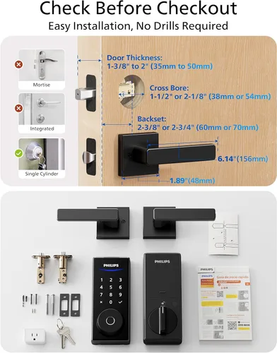 Vista 9 de Philips - Cerradura inteligente WiFi con manija, cerradura de puerta sin llave con reconocimiento de huellas dactilares y puente WiFi, cerraduras