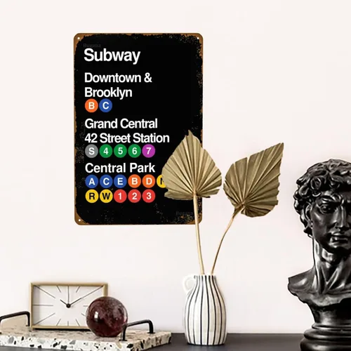 Vista 7 de New York City Metro Downtown & Brooklyn Grand Central 42 Street Station Park - Letrero de metal vintage, carteles de estaño retro para hombre