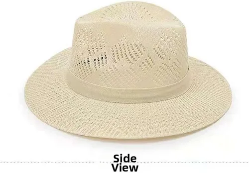 Vista 5 de Women Wide Brim Sun Hat Breathable Woven Summer Beach Cap UV Protection Fishing Beige