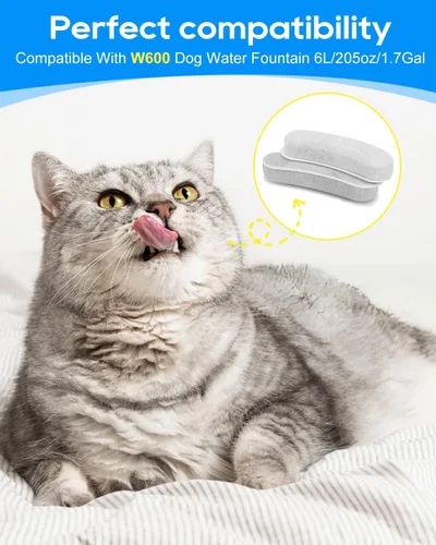 Vista 2 de Paquete de 6 filtros de fuente de agua para mascotas de carbón para dispensador de tazón de agua W600, compatible con el modelo W600, elimina
