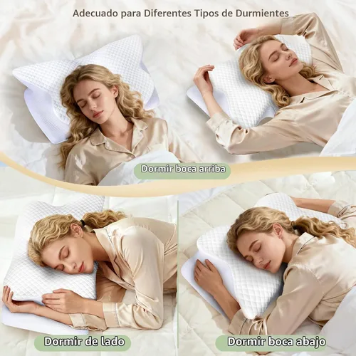 Vista 3 de Almohada cervical de espuma viscoelástica para aliviar el dolor de cuello, color blanco