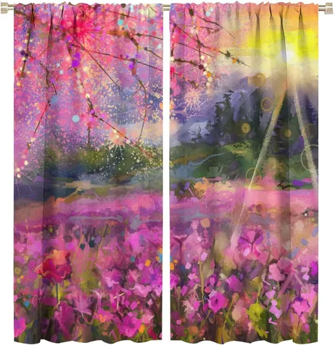 Vista 35 de Cortinas opacas con diseño floral de galaxia azul abstracta para dormitorio, cortinas de ventana de teñido anudado con diseño de flor de cerezo