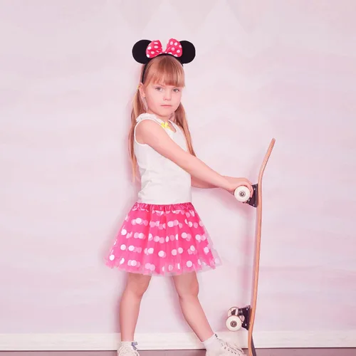 Vista 14 de Tutú de lunares con diadema de orejas de ratón para niñas, disfraz de Halloween, accesorios de disfraces de cumpleaños