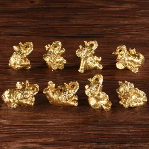 Vista 6 de BRASSTAR Estatua de resina Thai Eight Elephants 1.8" Home Office Feng Shui Decor Collection Figurine Love Wealth Luck Gather PTZD048 (dorado)