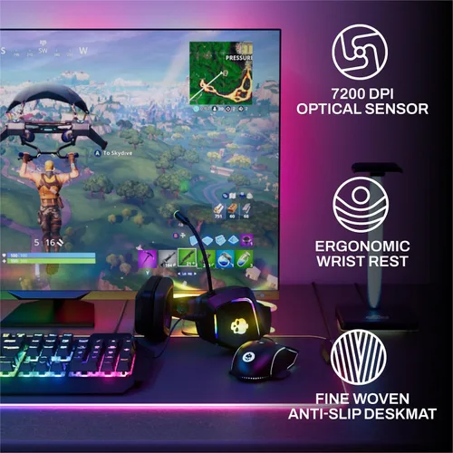 Vista 2 de Game Punk Codebreakers - Paquete de juegos de PC Incluye teclado, ratón, auriculares, alfombrilla de mouse LED XL, soporte, tira de luz RGB