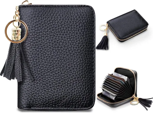 Vista 13 de Coco Rossi Tarjetero de crédito para mujer, cartera pequeña, funda RFID Un brillo azul y verde