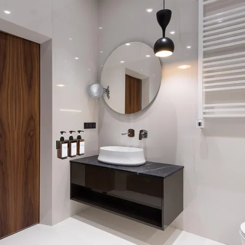 Vista 3 de Dispensador de champú y acondicionador para pared de ducha, 3 cámaras, dispensador de jabón de ducha cuadrado sin taladros, montaje en pared con 3