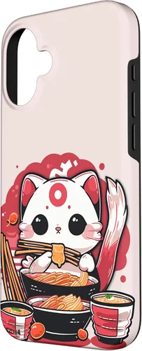 Vista 2 de iPhone 16 Japanese Cat Eating Ramen Cute Kawaii Cat Case