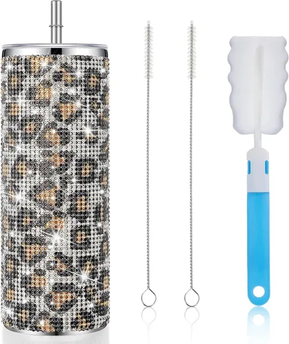 Vista 10 de Tessco Vasos Tumbler con Pedrería Brillante con Pajita Botella de Agua con Purpurina Tumbler de Pajita de Acero Inoxidable Vaso Aislado con Pedrería