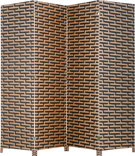 Vista 19 de FDW - Mampara plegable y portátil de madera con diseño de malla tejida para casa y oficina