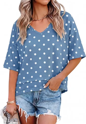 Vista 33 de Cicy Bell Camisetas de verano con cuello en V para mujer, casuales, de manga corta, holgadas, lindas camisetas básicas Caqui