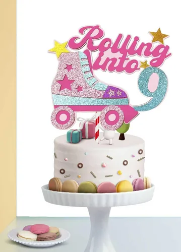 Vista 7 de Decoración para tartas con temática de décimo cumpleaños de 10 años, decoración de cumpleaños de 10 años para niñas, patinaje sobre ruedas, fiesta