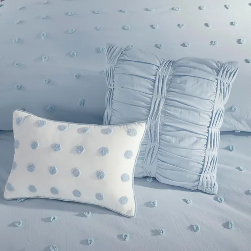 Vista 3 de Intelligent Design - Juego de edredón de algodón con mechones jacquard y diseño de pompones para todas las estaciones, con fundas a juego, almohadas