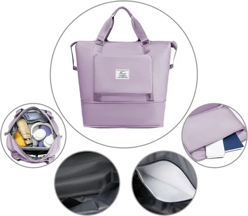 Vista 3 de SOPIME Bolsa de viaje expandible deportiva para mujeres y hombres, bolsa de viaje plegable extra grande con correas dobles para el hombro y bolsillo