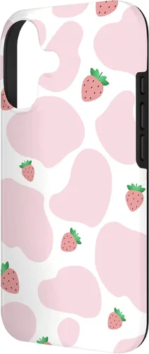 Vista 2 de Baby Pink Cow Print Pattern Cute Strawberry Cow Animal Gift Case for iPhone 17