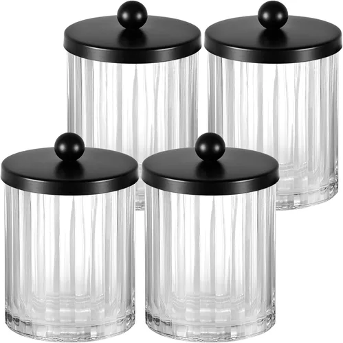 Vista 14 de Amolliar Dispensador de soporte Qtip, tarros de boticario de vidrio Transparente-Negro
