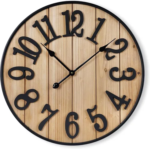 Vista 7 de Reloj de pared grande de 16 pulgadas, reloj de pared silencioso de metal estilo madera, funciona con pilas para decoración de sala de estar, reloj