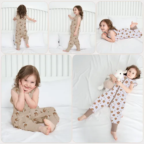 Vista 6 de LAT - Saco de dormir para bebé, saco de dormir de algodón sin mangas para niños pequeños con piernas, manta con cremallera 6M-4T