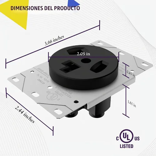 Vista 7 de ENERLITES Toma de secadora 30A, NEMA 10-30R, 125/250V, negro con placa