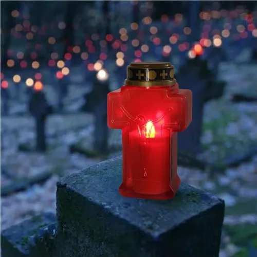 Vista 5 de Cruz LED vela cruz velas sin llama 2 unids religioso devocional LED luces religiosas funciona con pilas s falso rojo